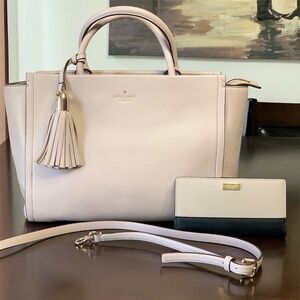 Kate Spade Women's Large Leather Tote Bag with Matching Wallet Neutral